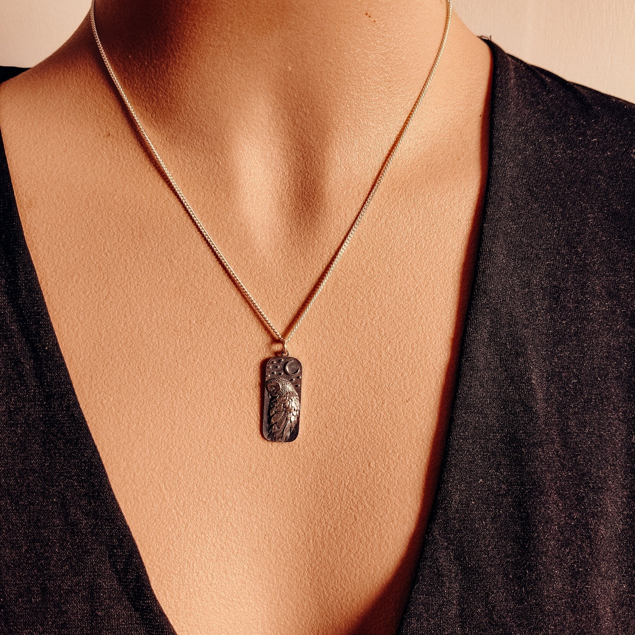 Silver Owl Talisman Necklace - Kowhai and Sage