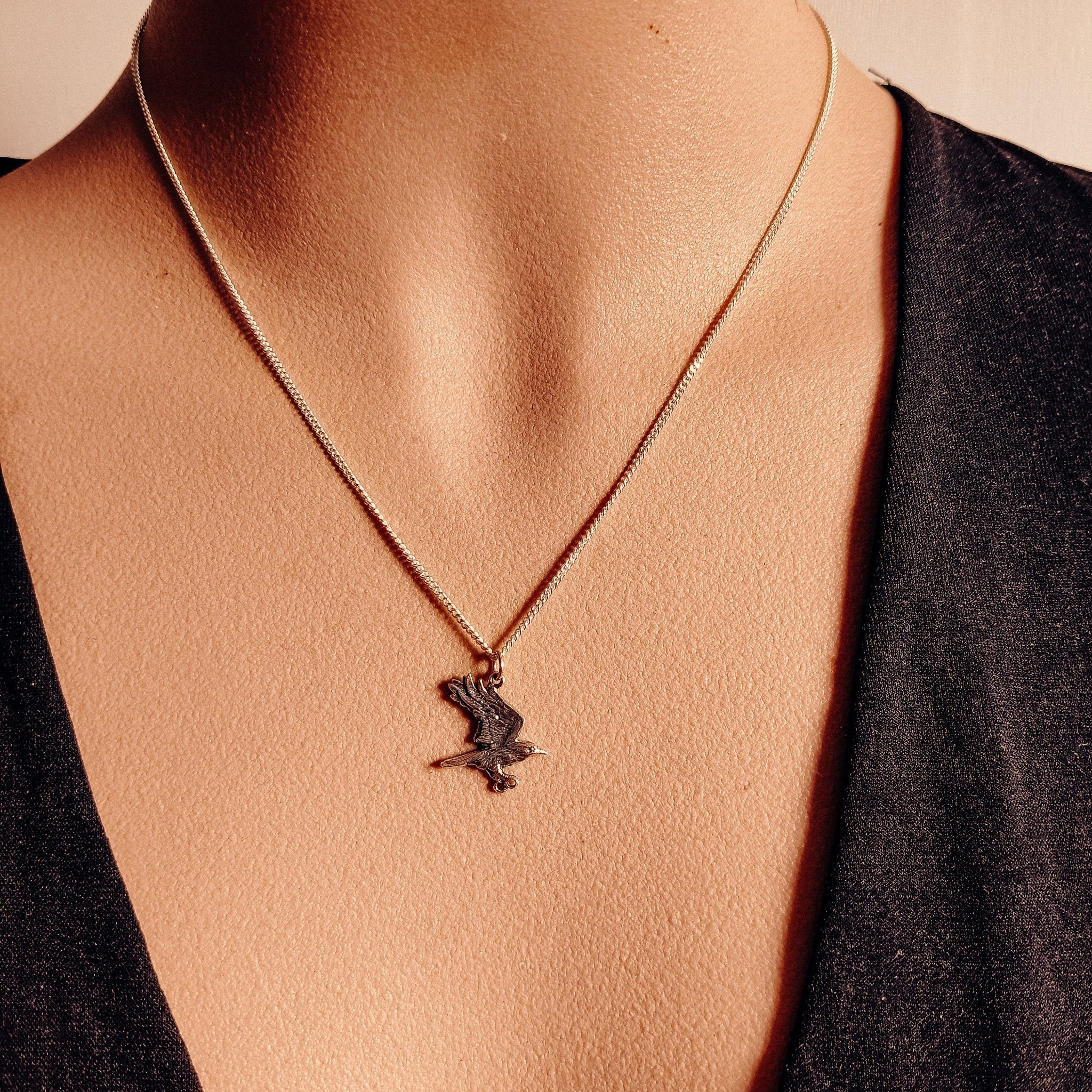 Silver Raven Talisman Necklace - Kowhai and Sage