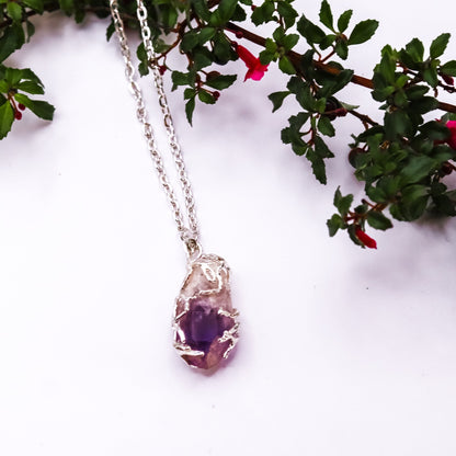 Silver Tree Branch Amethyst Necklace - Kowhai and Sage