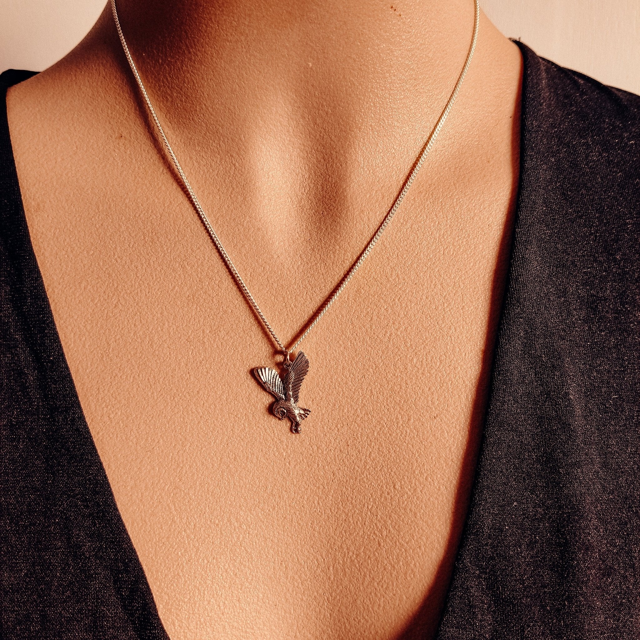 Soaring Owl Talisman Necklace - Kowhai and Sage
