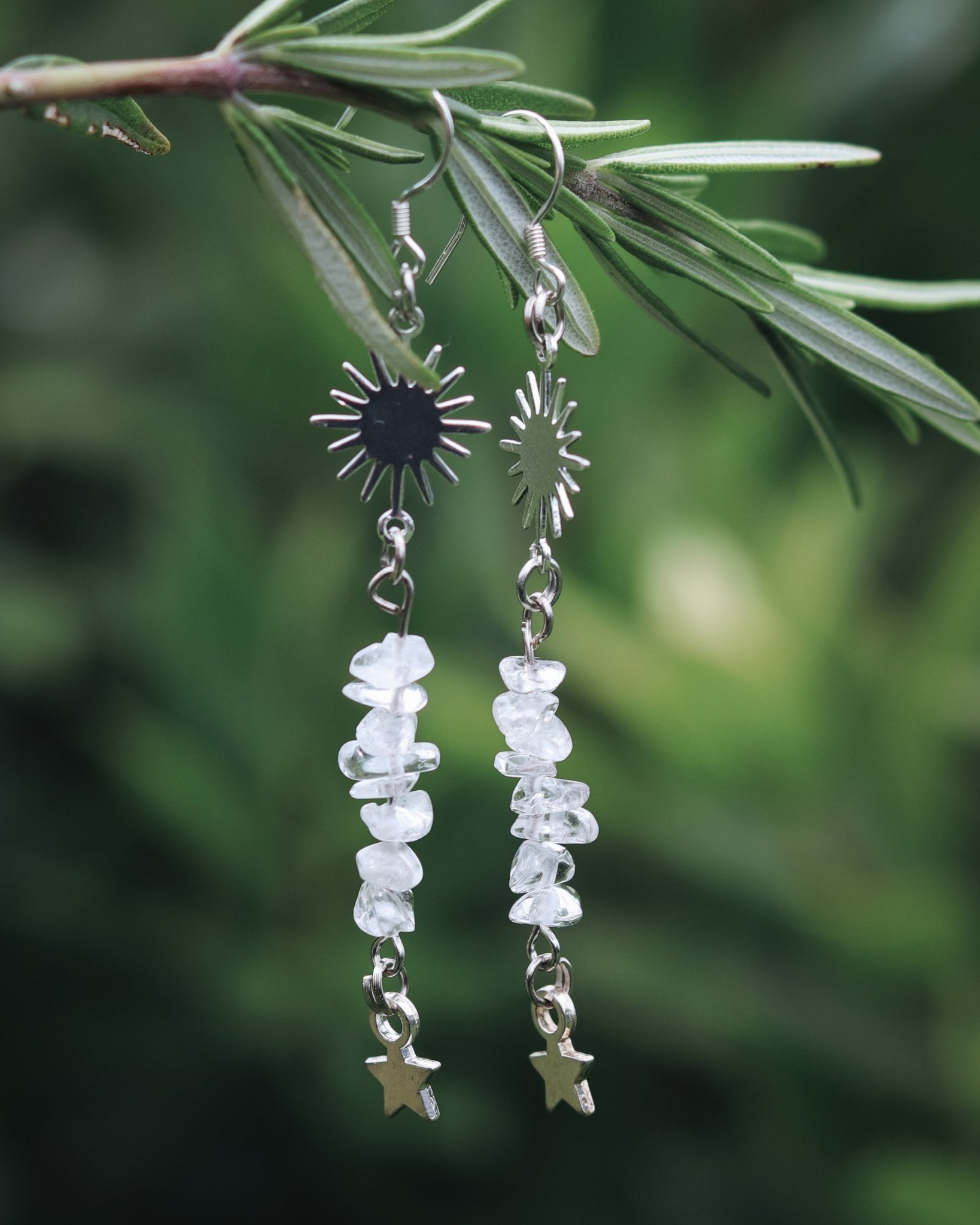 Sun and Star Quartz Earrings - Kowhai and Sage