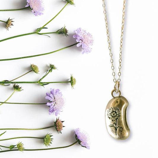 Sunflower Magic Bean Necklace - Kowhai and Sage