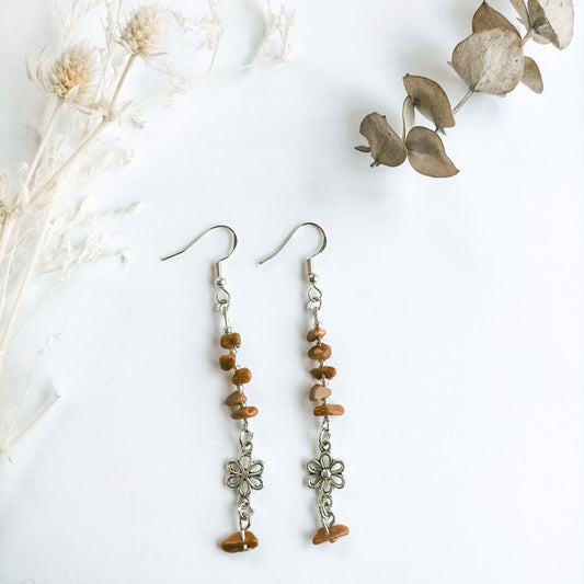 Sunstone and Flower Earrings - Kowhai and Sage