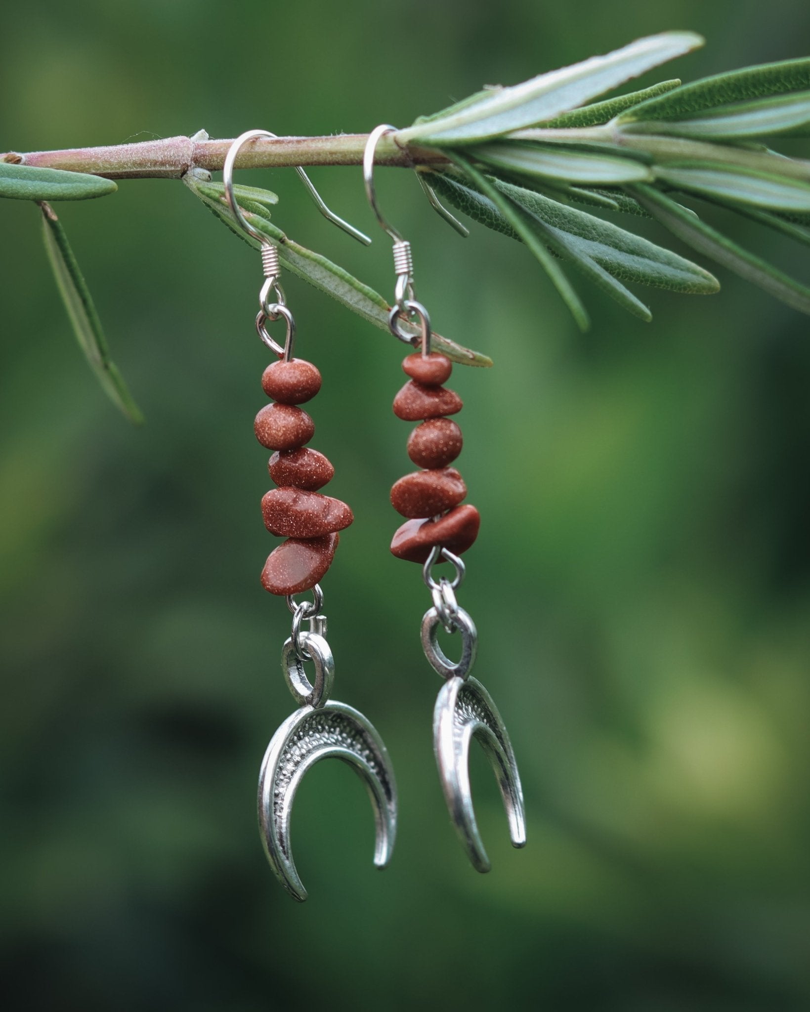 Sunstone Crescent Moon Earrings - Kowhai and Sage