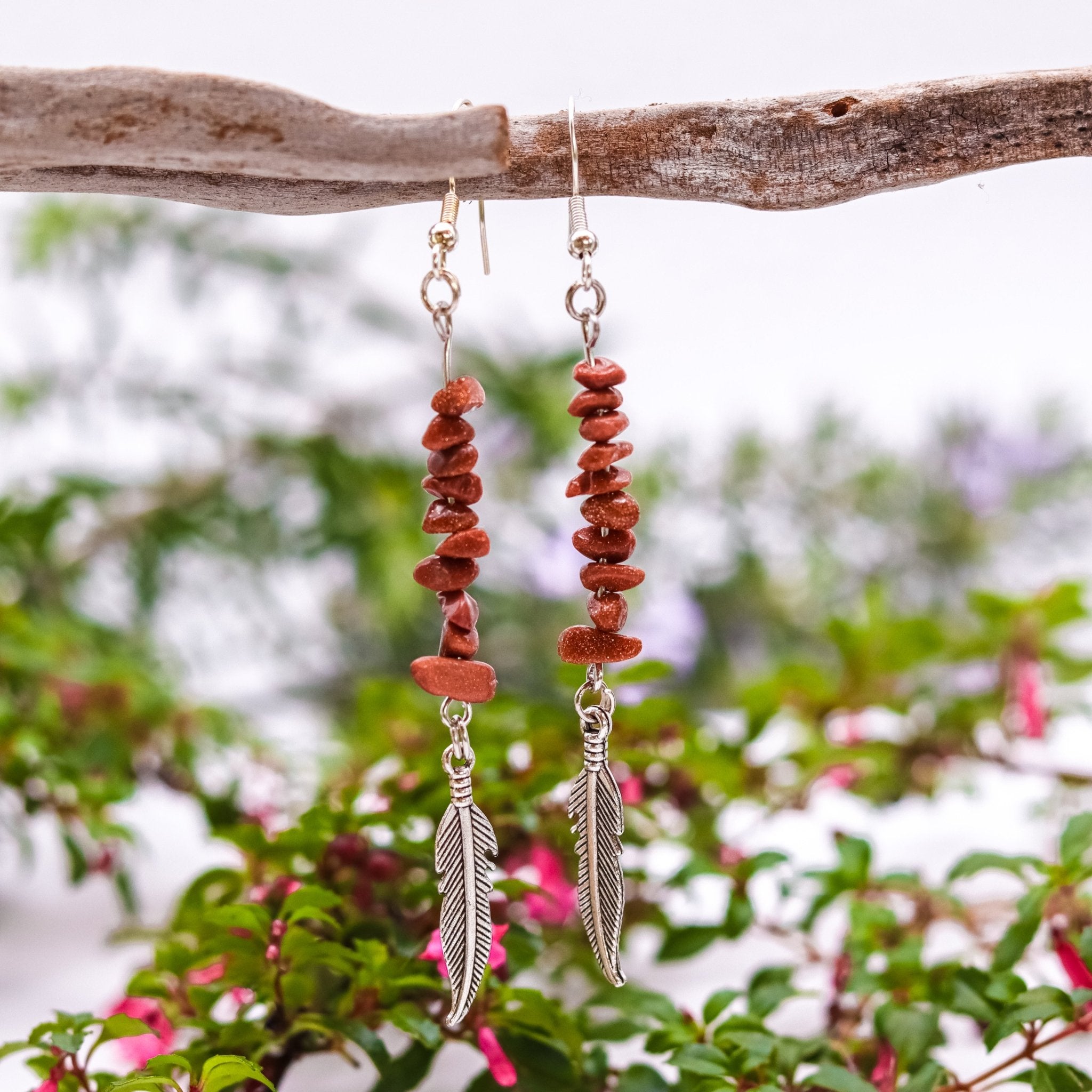 Sunstone Feather Earrings - Kowhai and Sage