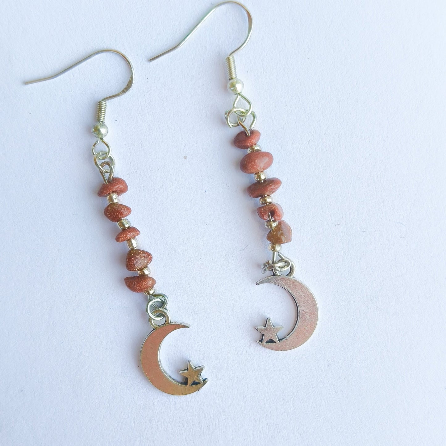 Sunstone Moon and Star Earrings - Kowhai and Sage