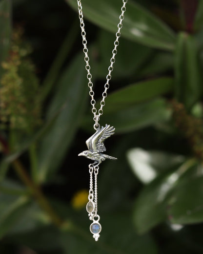 The Messenger Raven Labradorite Necklace - Kowhai and Sage