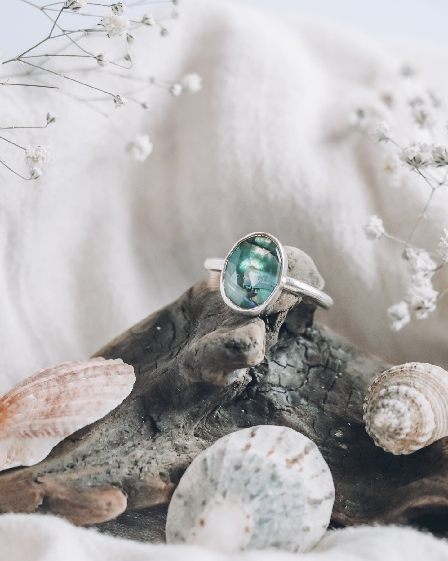 "The Sea Helps Me Get Back To Me" Paua Ocean Ring - Kowhai and Sage