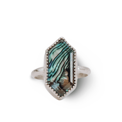"The Sea Helps Me Get Back To Me" Paua Ocean Ring Size 8.5 - Kowhai and Sage