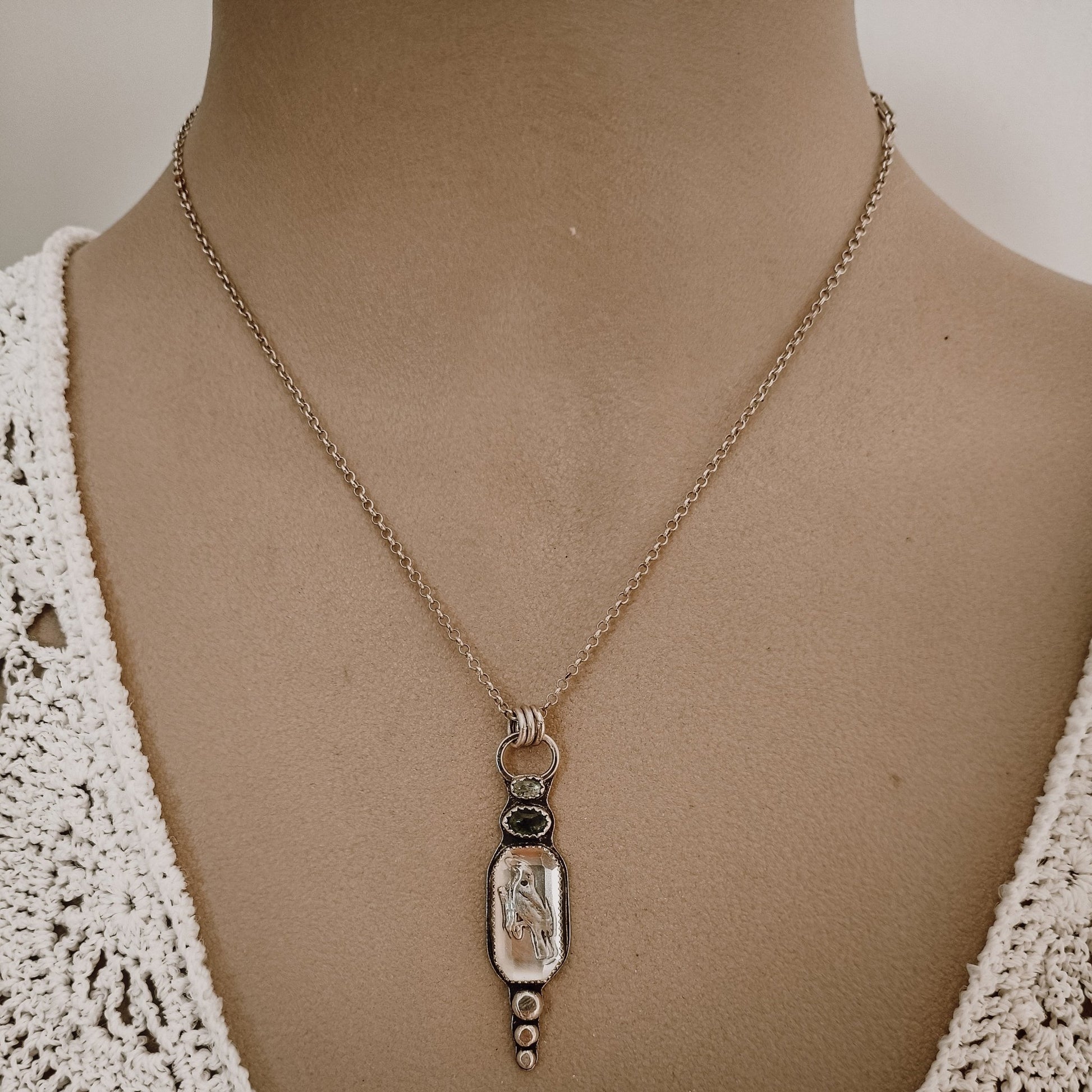 Tui, Quartz and Green Tourmaline Necklace - Kowhai and Sage