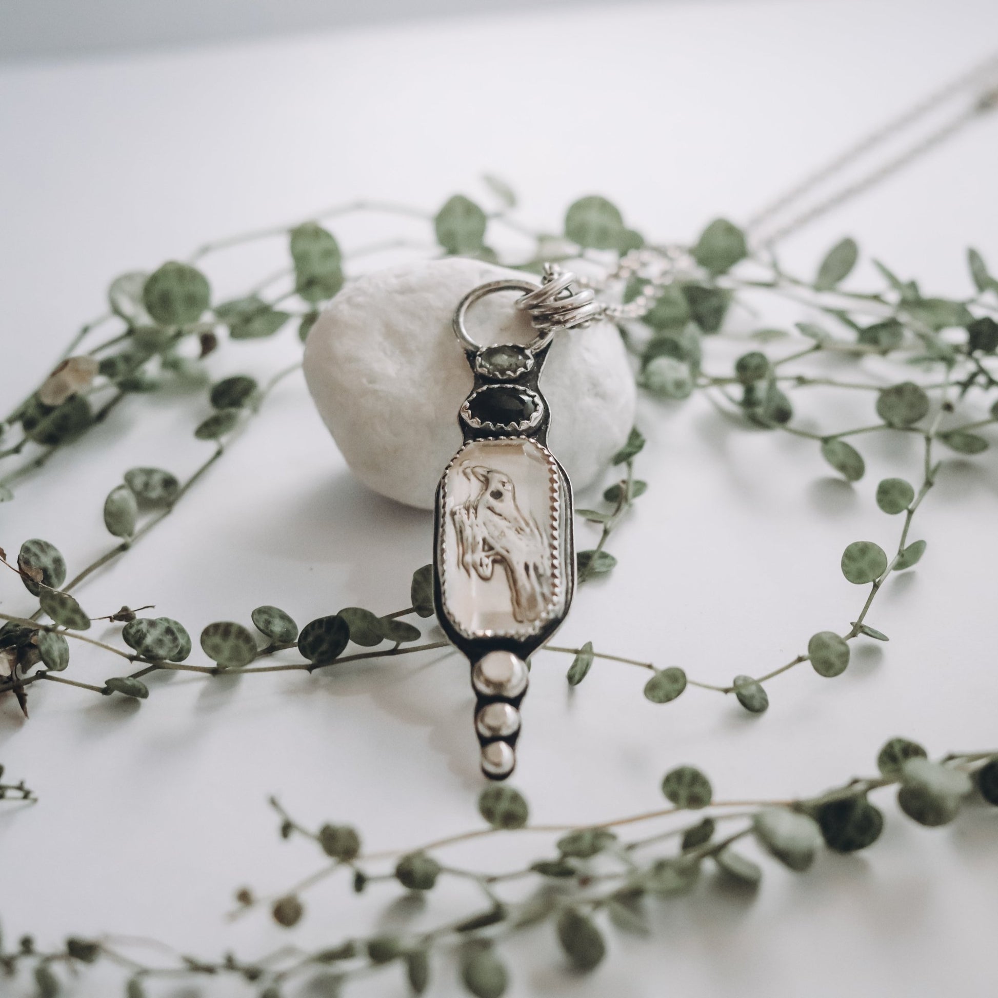 Tui, Quartz and Green Tourmaline Necklace - Kowhai and Sage