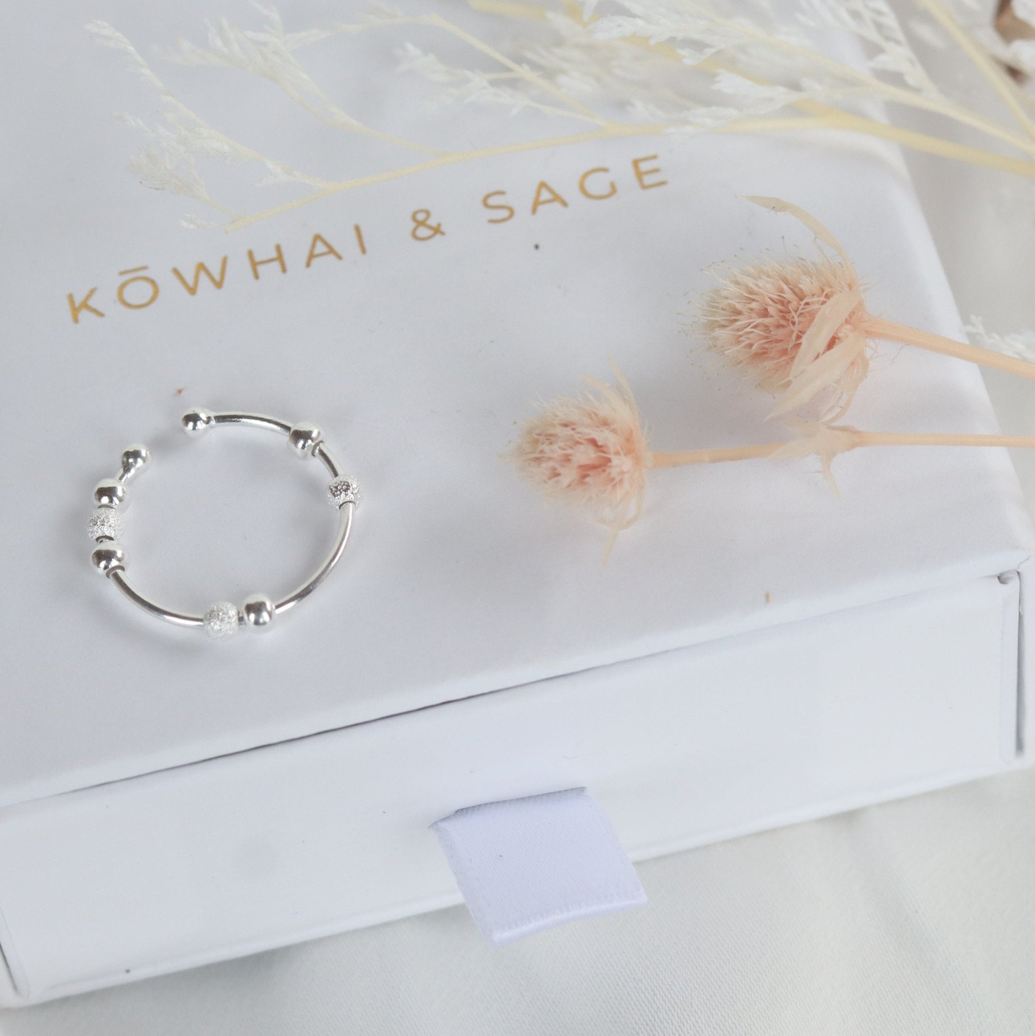 Adjustable Sterling Silver Fidget Ring - Kowhai and Sage