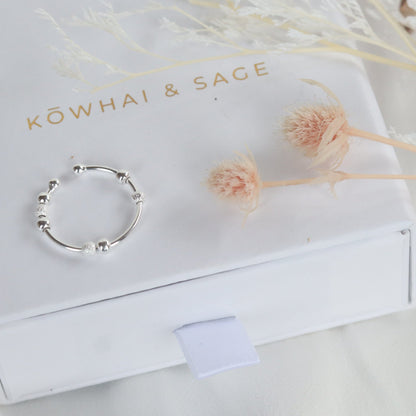 Adjustable Sterling Silver Fidget Ring - Kowhai and Sage