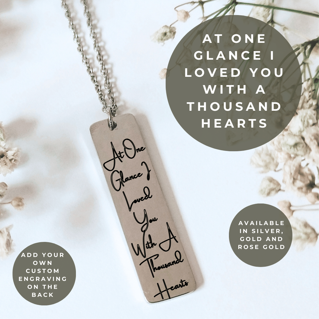 At One Glance I Loved You With A Thousand Hearts Quote Necklace - Kowhai and Sage