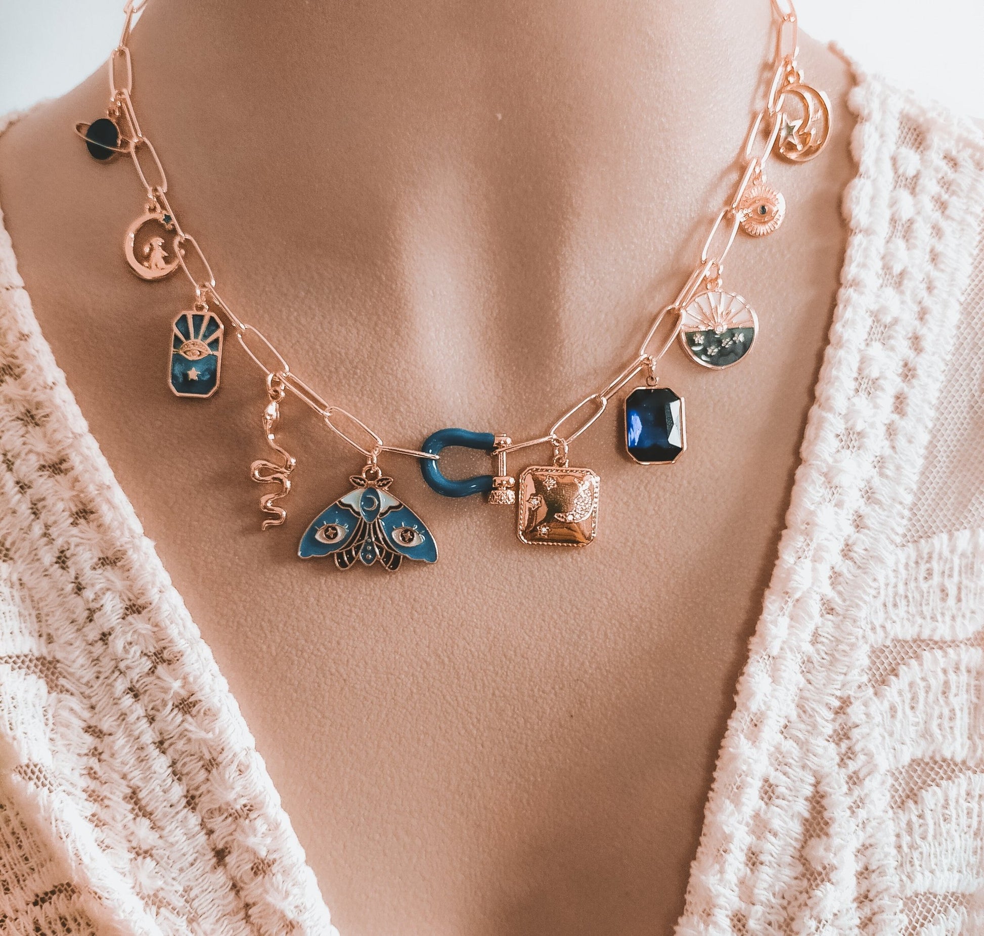 Blue Mystic Charm Necklace - Kowhai and Sage