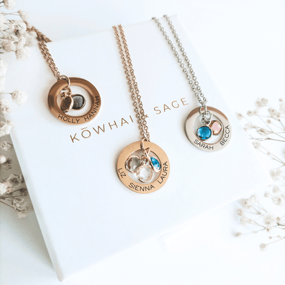 Eternity Ring Custom Engraved Necklace - Kowhai and Sage