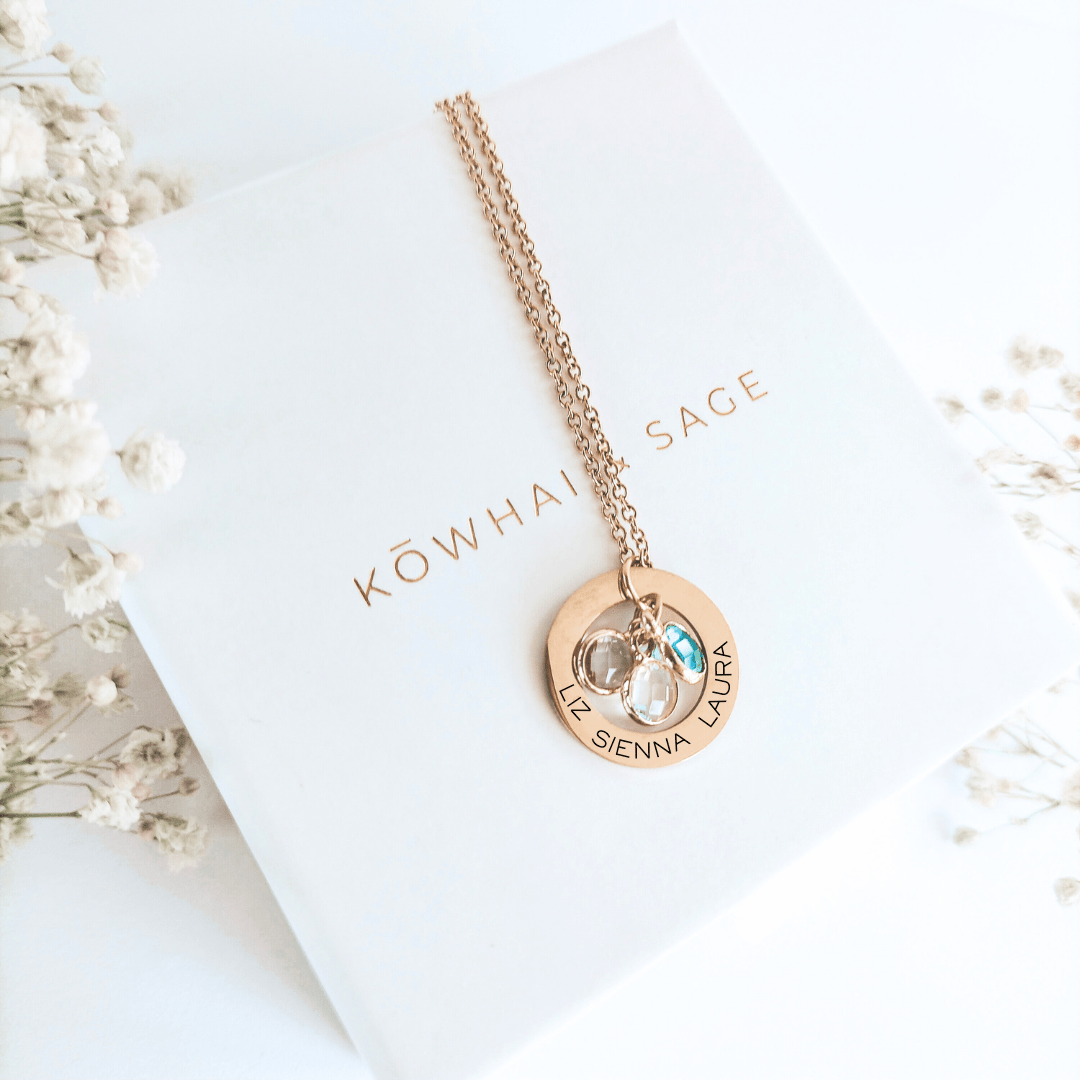 Eternity Ring Custom Engraved Necklace - Kowhai and Sage