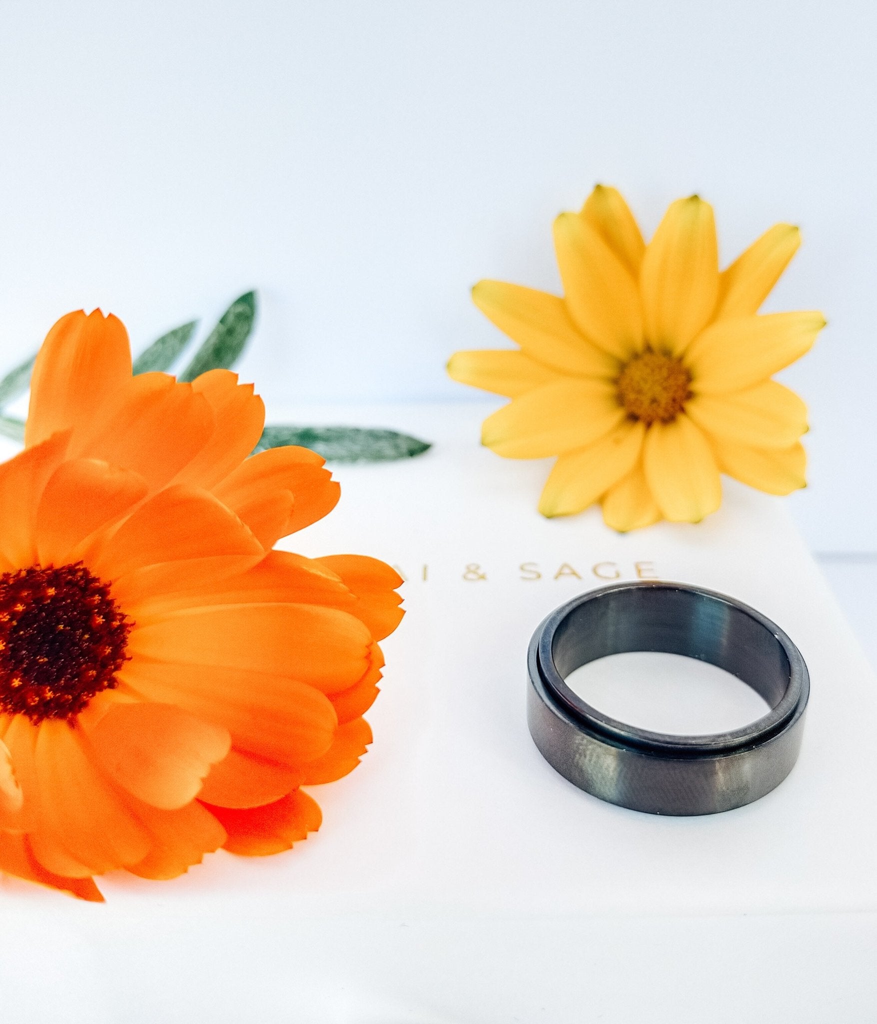 Glitter or Plain Simple Band Fidget Ring - Kowhai and Sage
