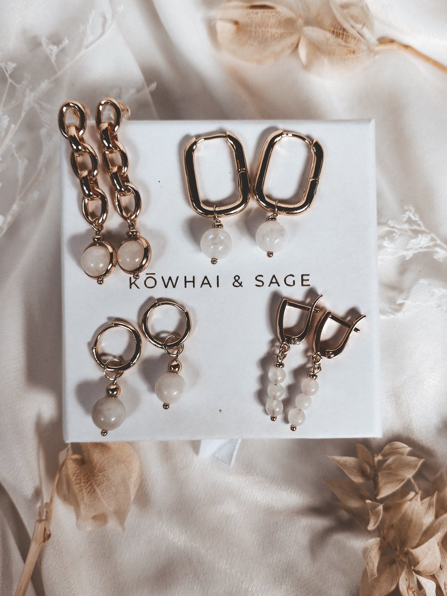 Monroe Moonstone Chunky Chain Earrings - Kowhai and Sage