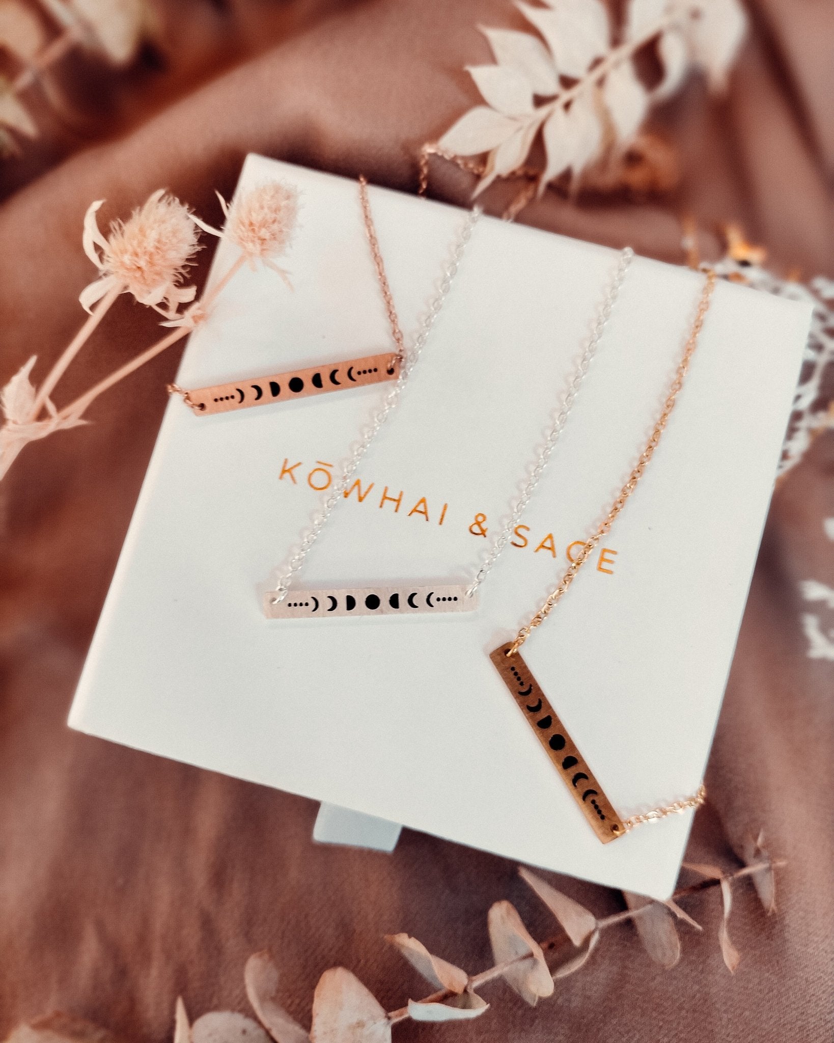 Moon Phase Bar Necklace - Kowhai and Sage